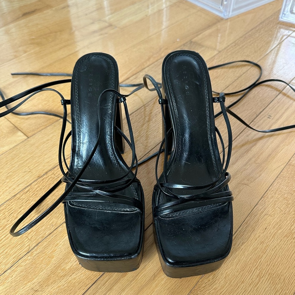 Black thick chunky platform heels